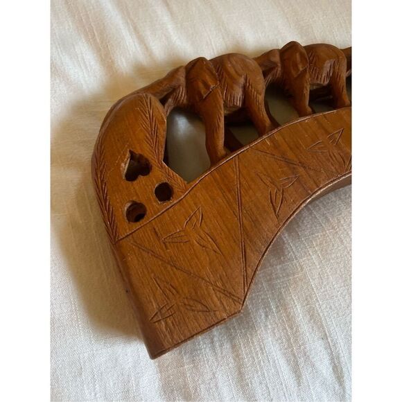 Hand carved Wood Elephant Train Bridge Made in Thailand 5 Elephants - Picture 10 of 13